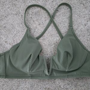 Green Ribbed Bikini Top 32B